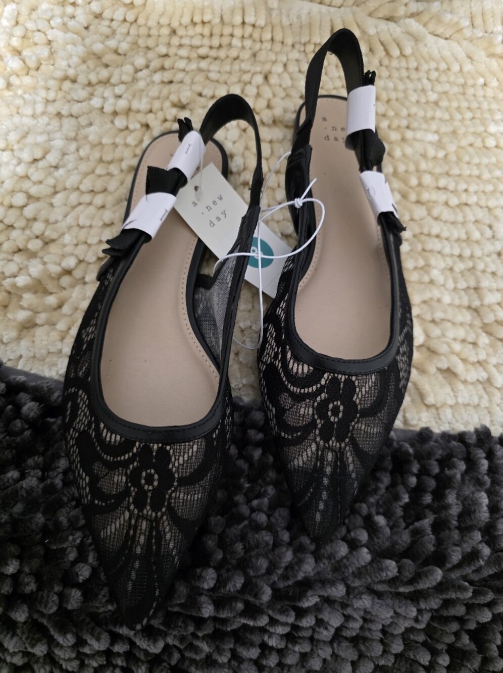 a new day Black Lace Pointed Slingback Flats